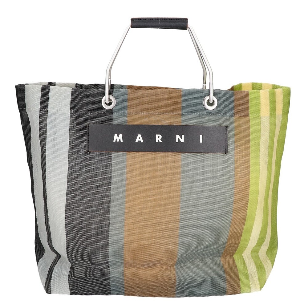 MARNI Flower Cafe Stripe Tote Bag, Gray x Green, Women's